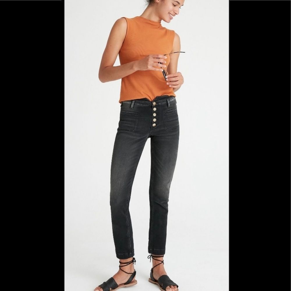 Pilcro and the Letterpress ANTHROPOLOGIE HIGH RISE SLIM BLACK CROP JEANS SIze 28